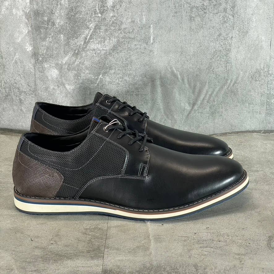 NUNN BUSH Men's Black Multi Circuit Plain Toe Lace-Up Oxfords SZ 12