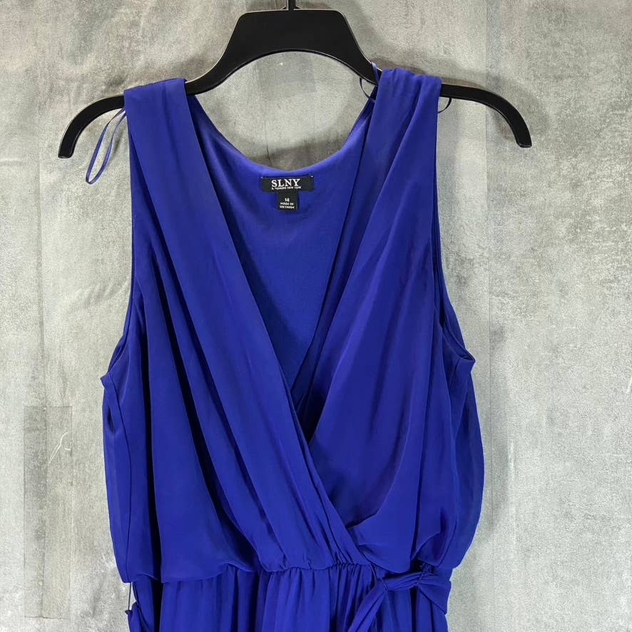 SLNY Fashion Women's Royal Blue Surplice Sleeveless High-Low Maxi Dress SZ 14