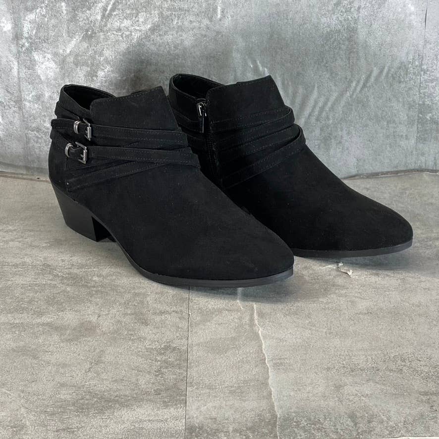STYLE & CO Women's Black Micro Willoww Block Heel Almond-Toe Booties SZ 10.5