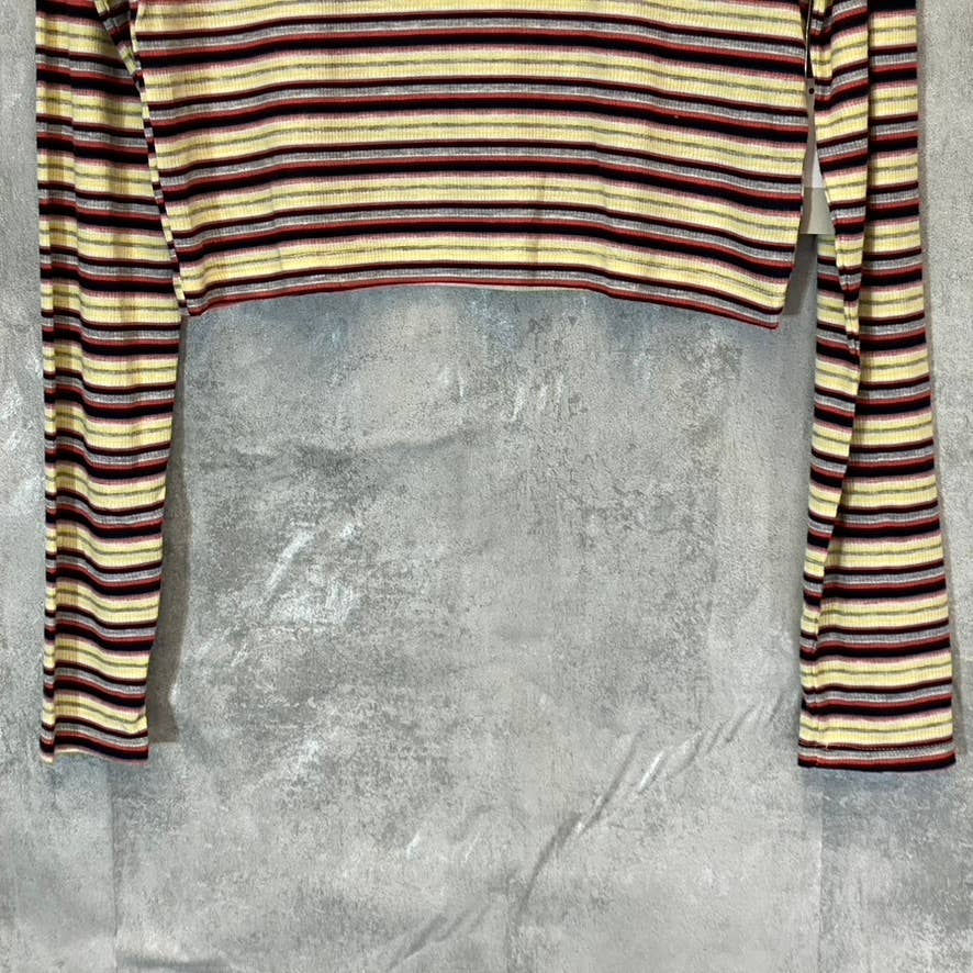 BP. Women's Yellow Multi Stripe Ribbed Mock Neck Long Sleeve Crop Top SZ XL