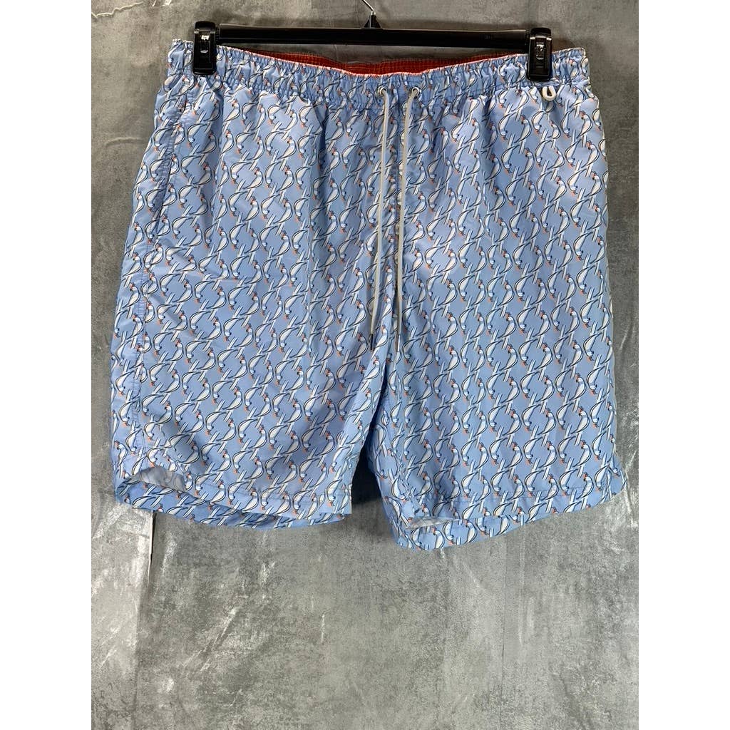 LANDS' END Men's Light Blue Bird Print Drawstring Pull-On Swim Trunks SZ XL
