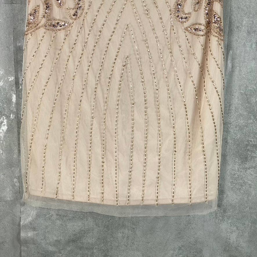 PAPELL STUDIO By ADRIANNA PAPELL Women's Flaxen Illusion Beaded Mini Dress SZ 6