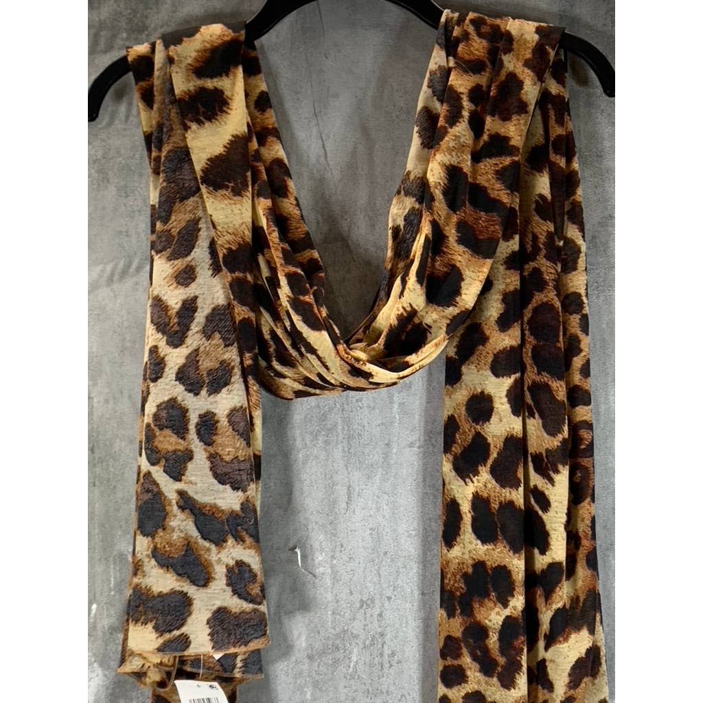 JENNI Women's Coj Brown Animal-Print Jersey Wrap Scarf SZ OS