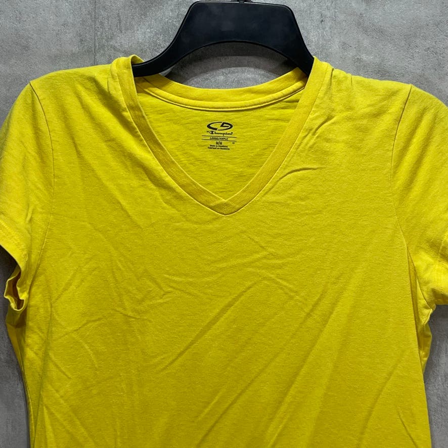 CHAMPION Yellow V-Neck Short Sleeve Lightweight Loose T-Shirt SZ M