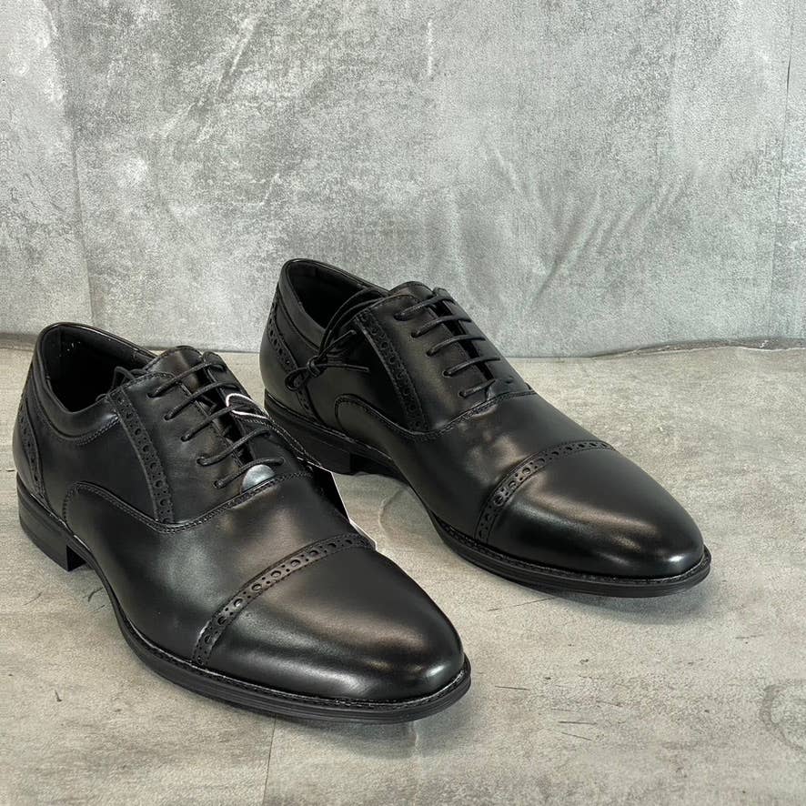 ASTON MARC Men's Black Faux-Leather Tempo Cap-Toe Lace-Up Dress Shoes SZ 9.5