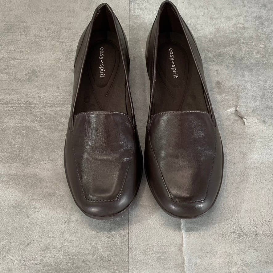 EASY SPIRIT Women's Dark Brown Leather Devitt Round-Toe Slip-On Loafer Flats SZ8