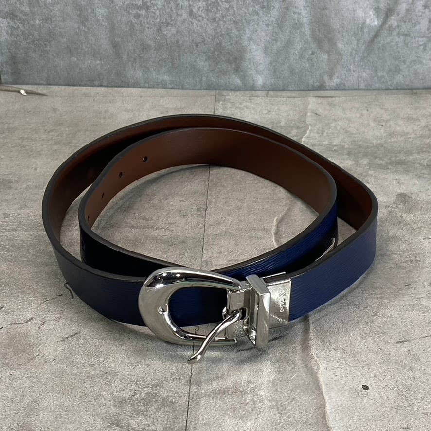 LAUREN RALPH LAUREN Women's Navy/Papay Saffiano To Smooth Reversible Belt SZ M