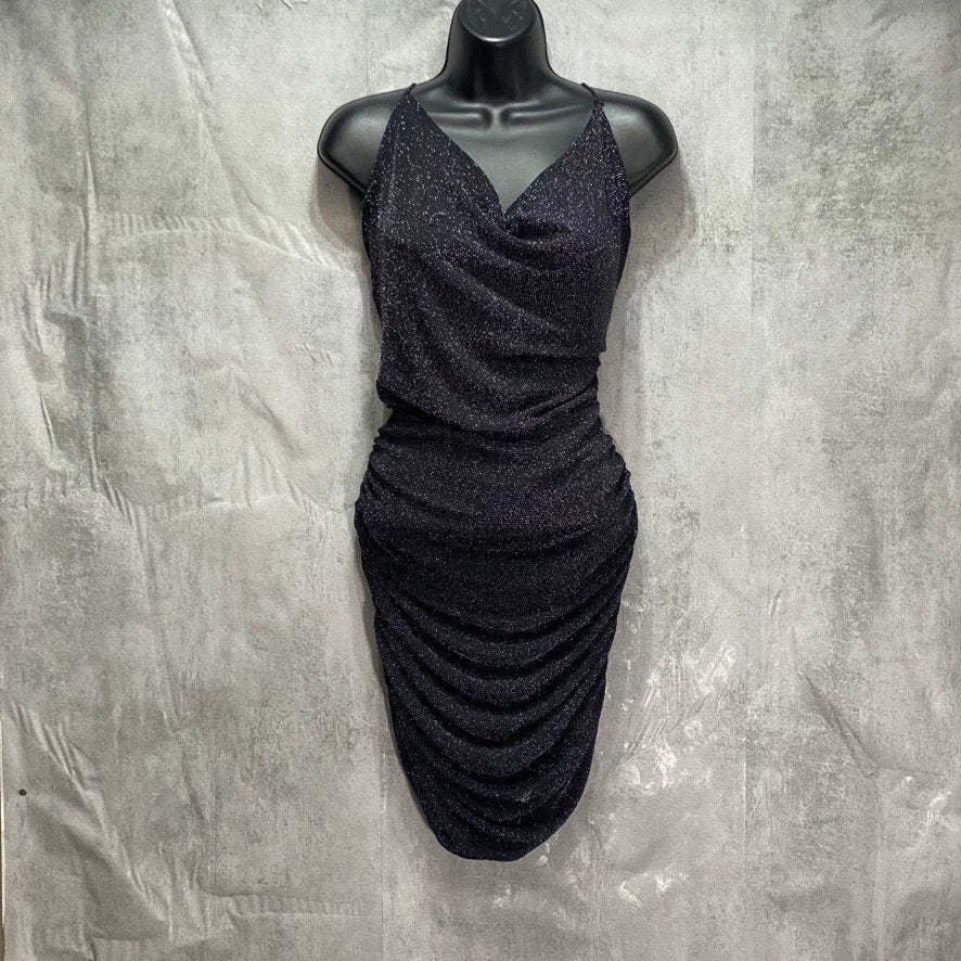 ALMOST FAMOUS Junior's Black Metallic Cowelneck Bodycon Pullover Mini Dress SZ L (10/11)