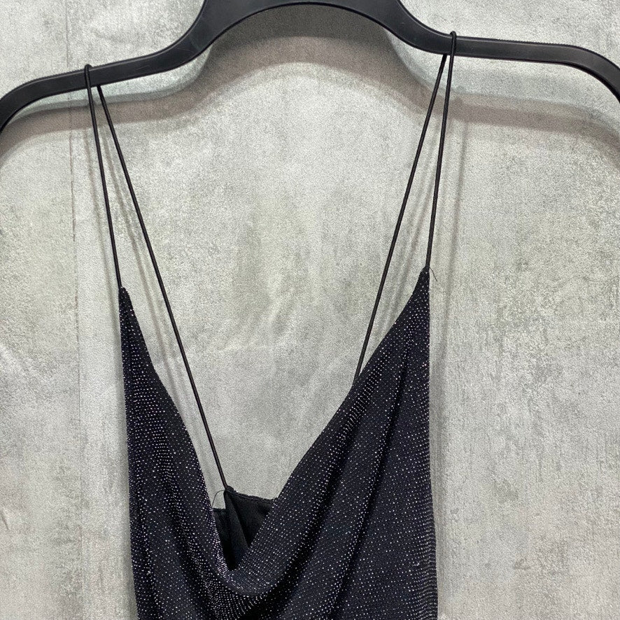 ALMOST FAMOUS Junior's Black Metallic Cowelneck Bodycon Pullover Mini Dress SZ L (10/11)