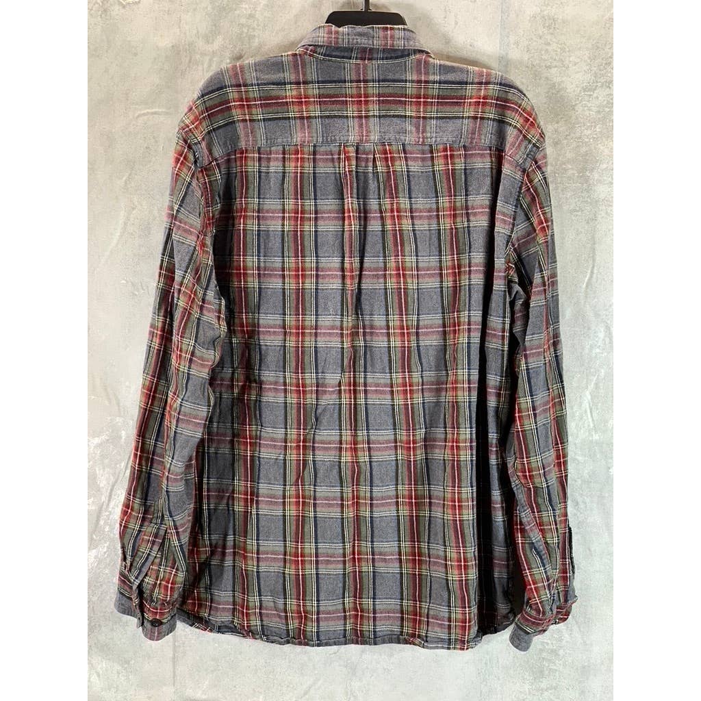 L.L. BEAN Men's Grey Stewart Scotch Plaid Traditional-Fit Flannel Shirt SZ XL