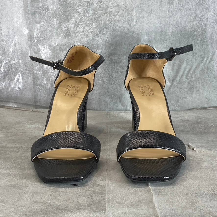 NATURALIZER Women's Black Snake Rayner Ankle-Strap Block-Heel Sandals SZ 11