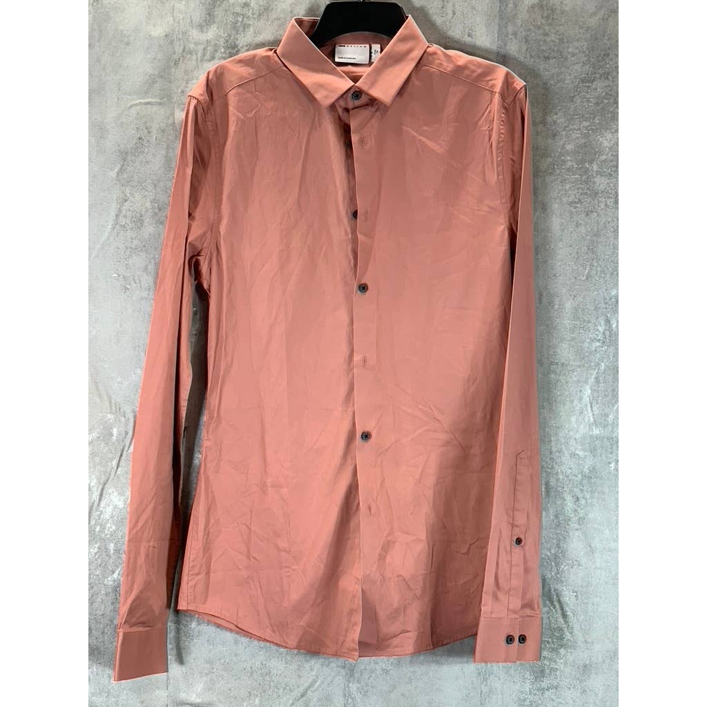 ASOS Men's Long Rust Button-Up Long-Sleeve Shirt SZ S
