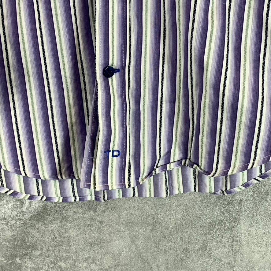 THOMAS DEAN Boy's Purple/White Multi Stripe Button-Down Shirt SZ 8(S)