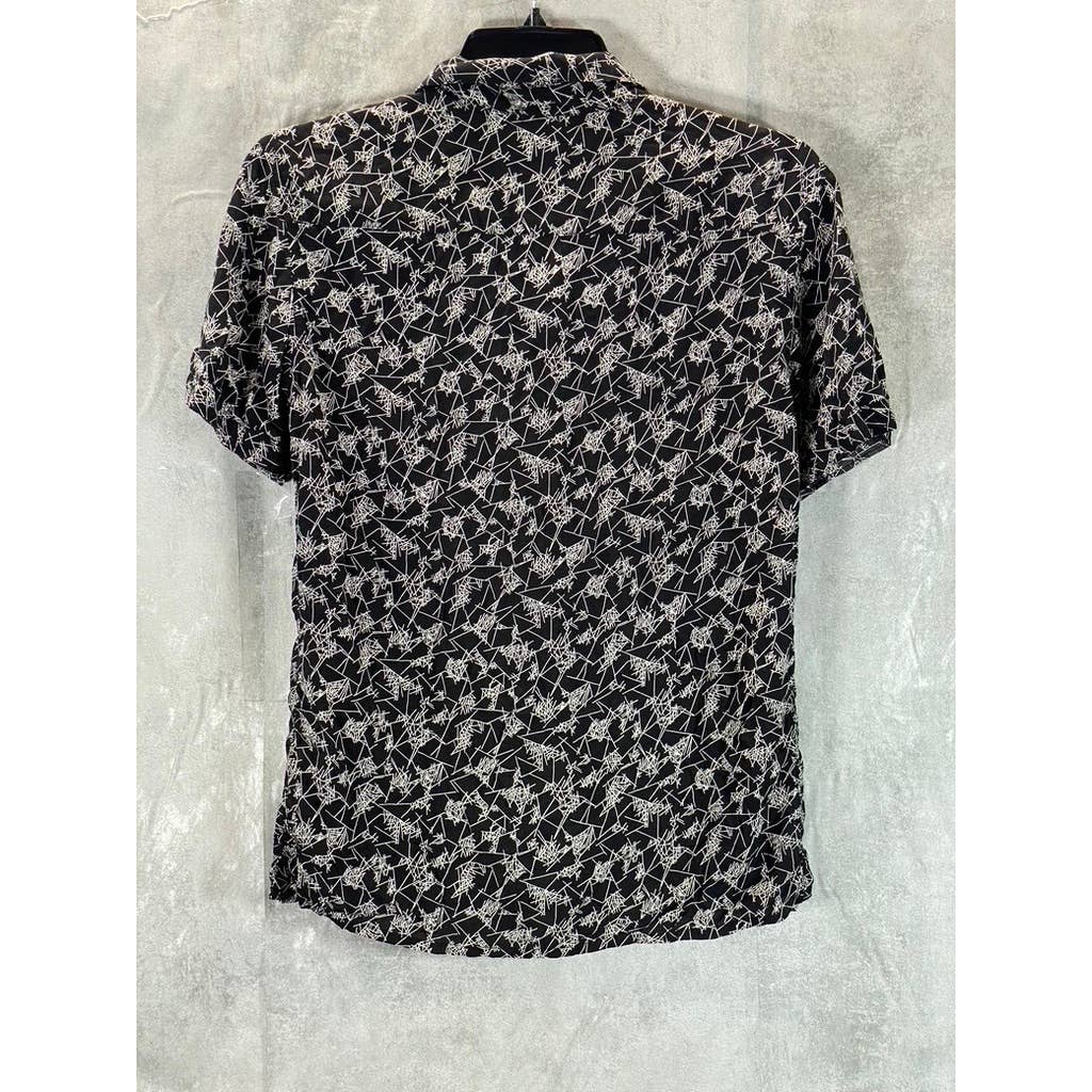 ALLSAINTS Men's Black/White Scribble Short-Sleeve Button-Up Shirt SZ S
