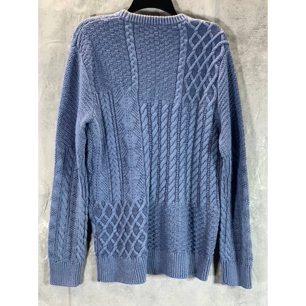 J.CREW Men's Heather Mediterranean Navy Crewneck Cable Knit Sweater SZ M