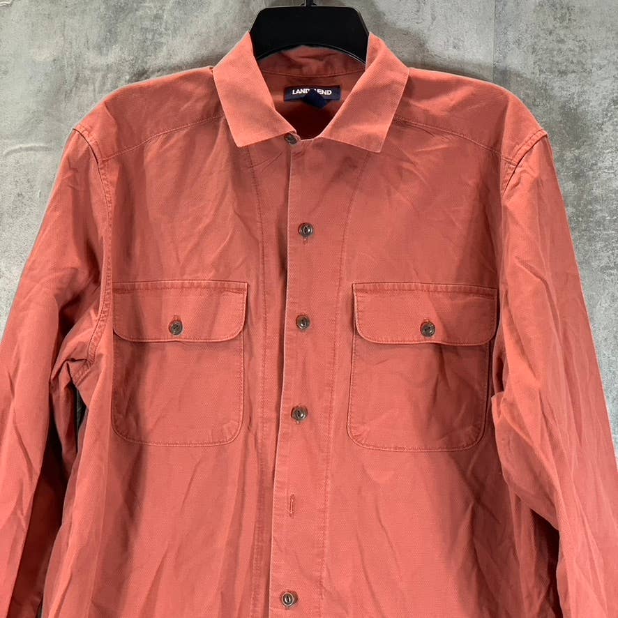 LANDS' END Men's Rust Traditional-Fit Textured Camp Collar Long-Sleeve Shirt SZM