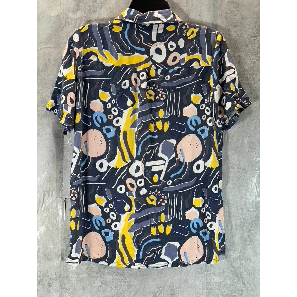 NATIVE YOUTH Men's Navy The Nostalgia Print Short-Sleeve Button-Up Shirt SZ M