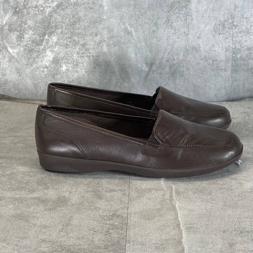 EASY SPIRIT Women's Dark Brown Leather Devitt Round-Toe Slip-On Loafer Flats SZ8