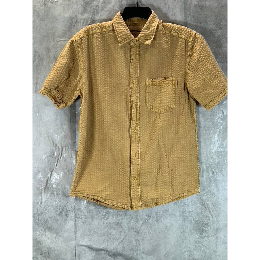 URBAN OUTFITTERS Men's Tan Textured Button-Up Short-Sleeve Shirt SZ S