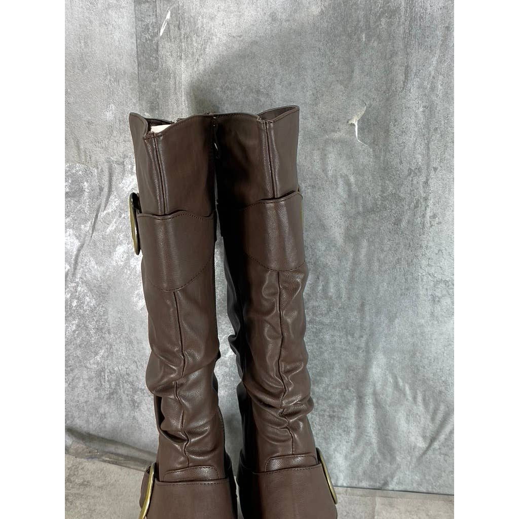 JOURNEE COLLECTION Women's Brown Faux-Leather Paris Side-Zip Tall Boots SZ 10