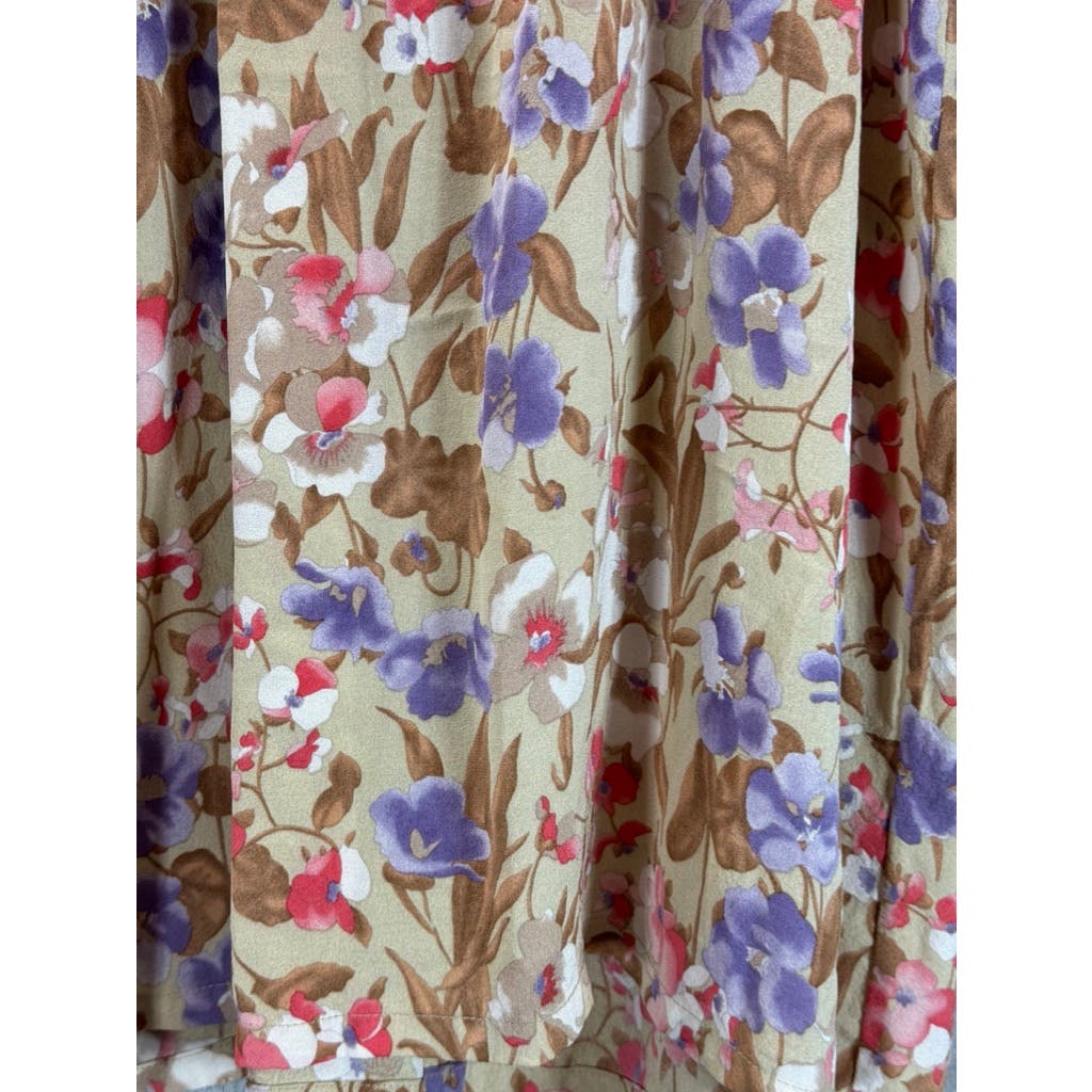 TUCKER Women's Tan Floral Print Scoop Neck Loose-Fit Tank Top SZ P (S/M)