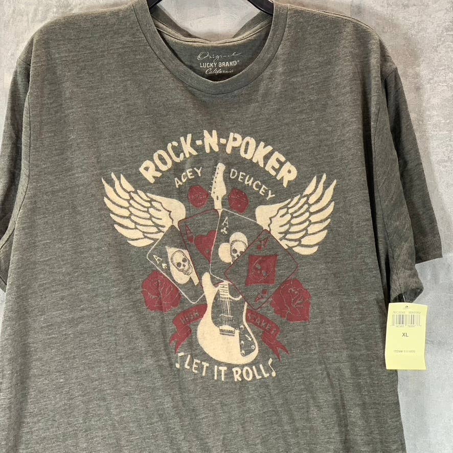LUCKY BRAND Men's Gray Rock-N-Pocker Graphic Crewneck Short-Sleeve Shirt SZ XL
