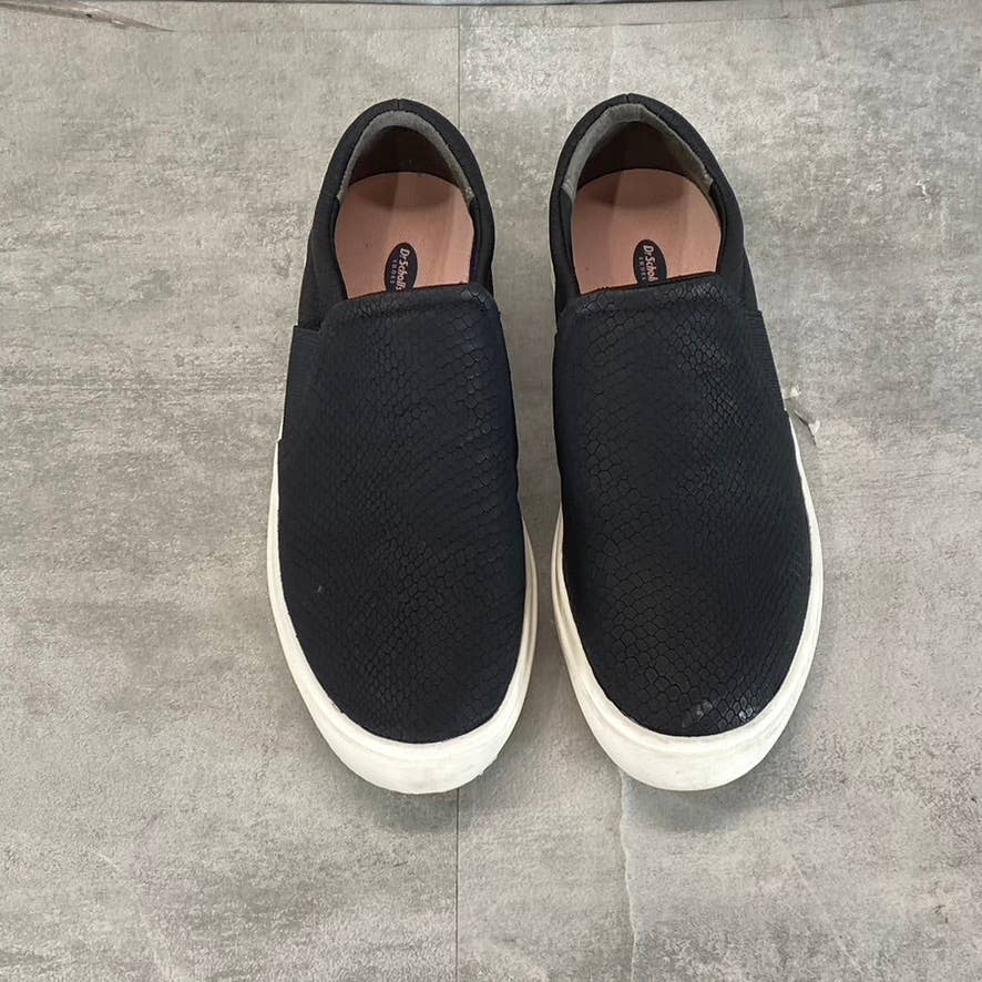 DR. SCHOLL'S Women's Black Snake Faux Leather Wander Up Slip-On Sneakers SZ 7.5