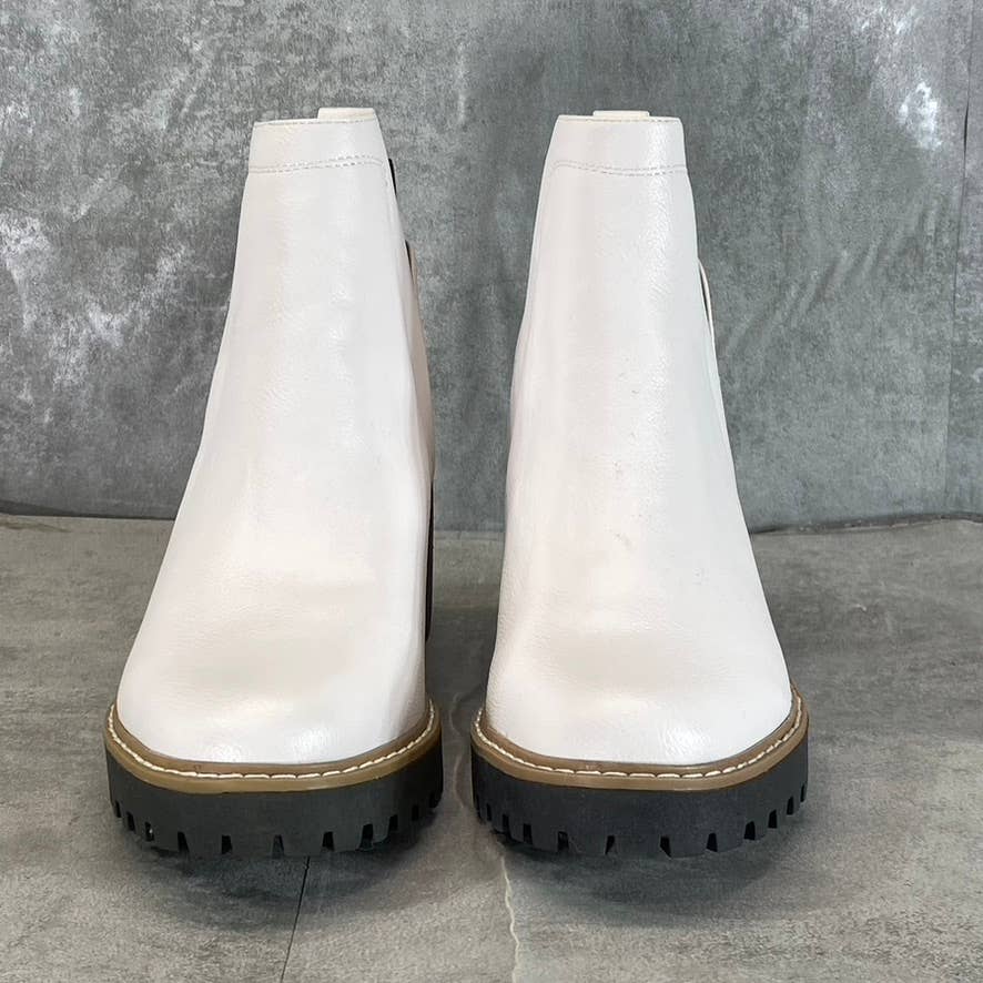 DV By Dolce Vita Women's White Faux-Leather Rielle Pull-On Platform Boots SZ 9
