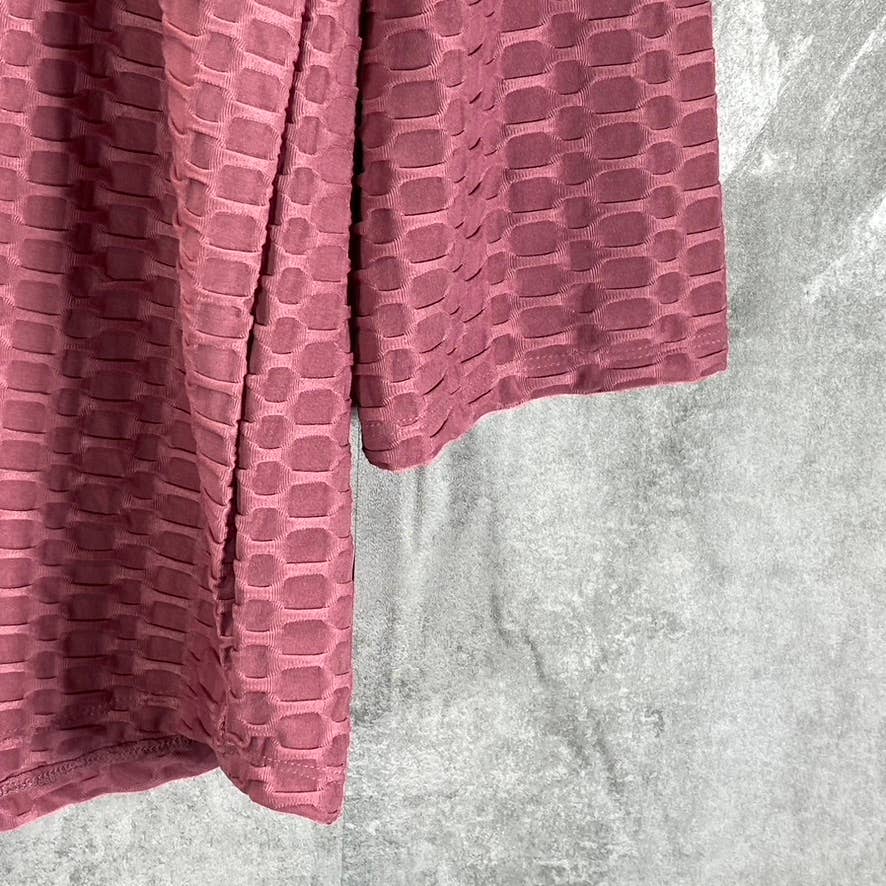 NY COLLECTION Women's Mauve Honeycomb Half-Zip 3/4 Sleeve Henley Top SZ L
