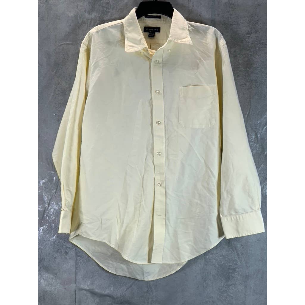LANDS' END Men's Beige Supima Hyde Park Button-Up Long-Sleeve Shirt SZ 16.5-33