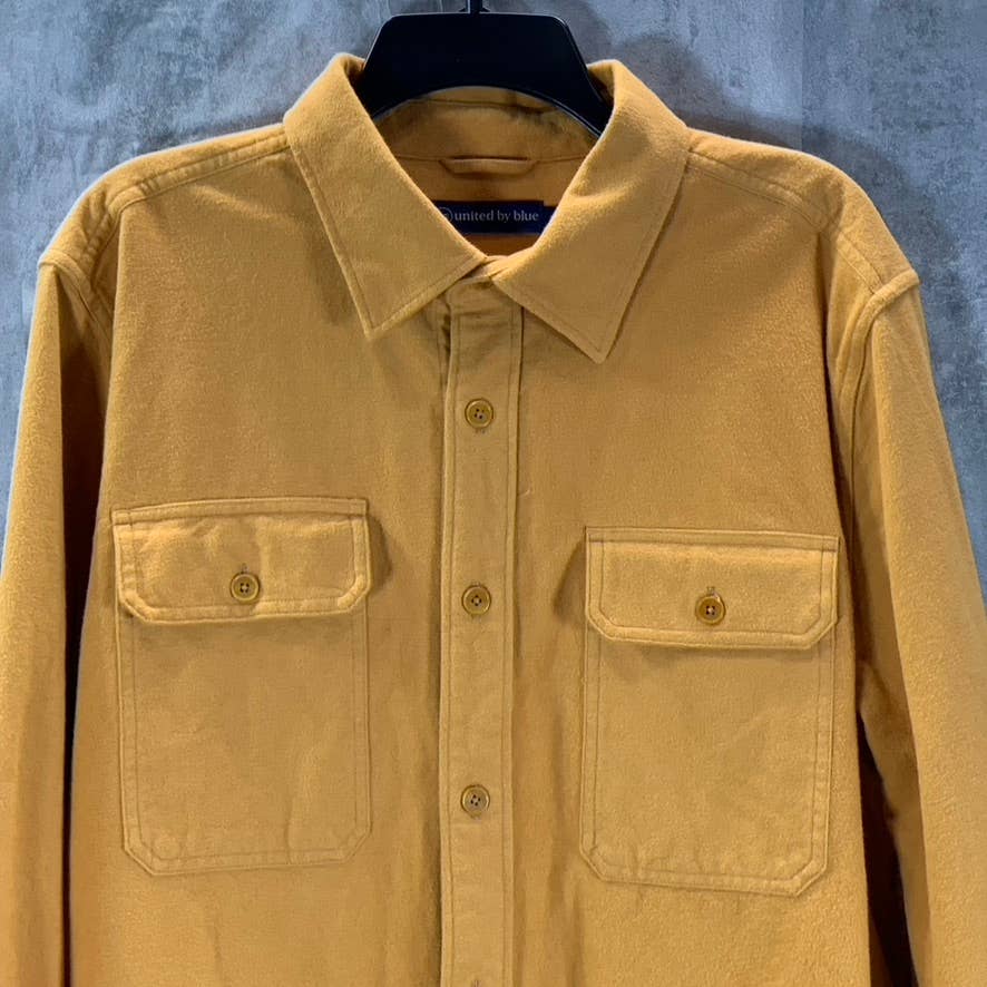 UNITED BY BLUE Men's Camel Solid Button-Up Flannel Long-Sleeve Shirt SZ L