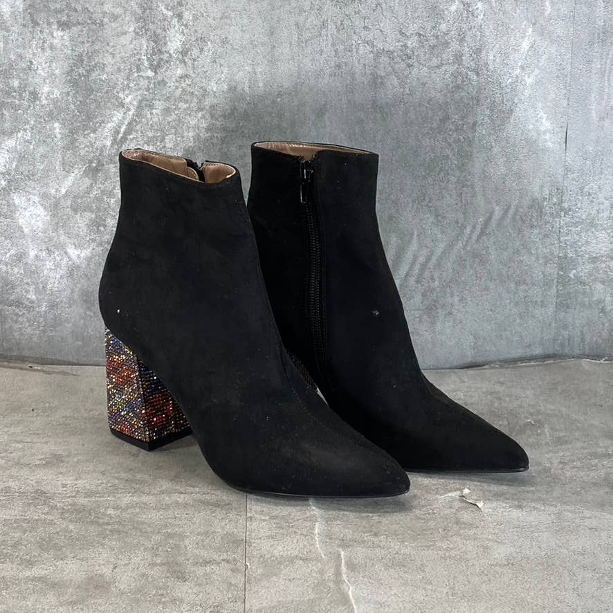 BETSEY JOHNSON Women's Black Kassie Rhinestone Block-Heel Booties SZ 5.5