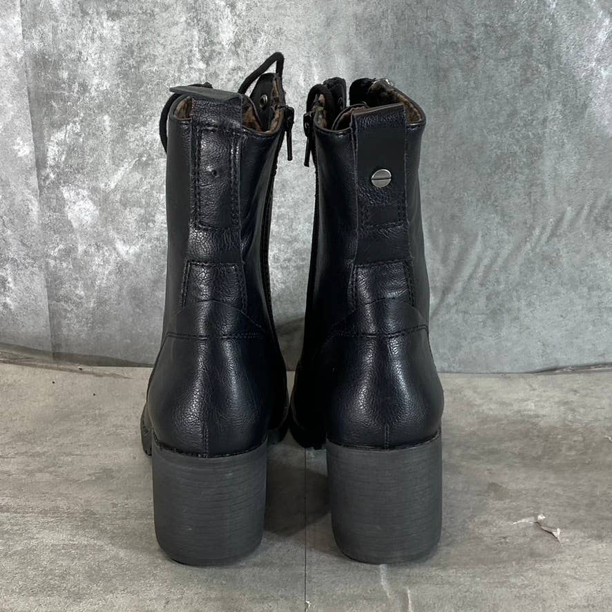 SUN+STONE Women's Black Sloanie Block-Heel Lug Sole Side-Zip Hiker Boots SZ 9