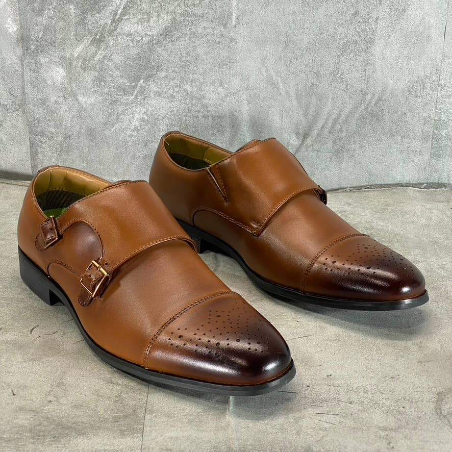 VANCE CO. Men's Tan Atticus Monk Strap Slip-On Cap-Toe Dress Shoes SZ 9.5