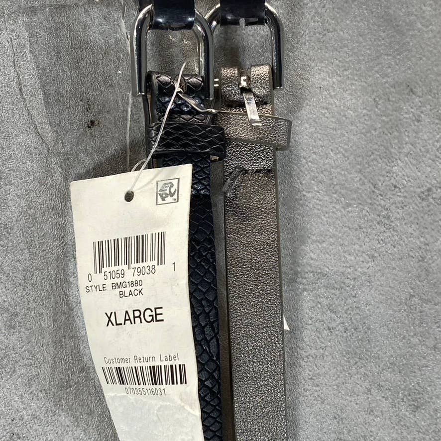 INC INTERNATIONAL CONCEPTS Women's Black/Pewter Snake Embossed 2-Piece Belt SZXL