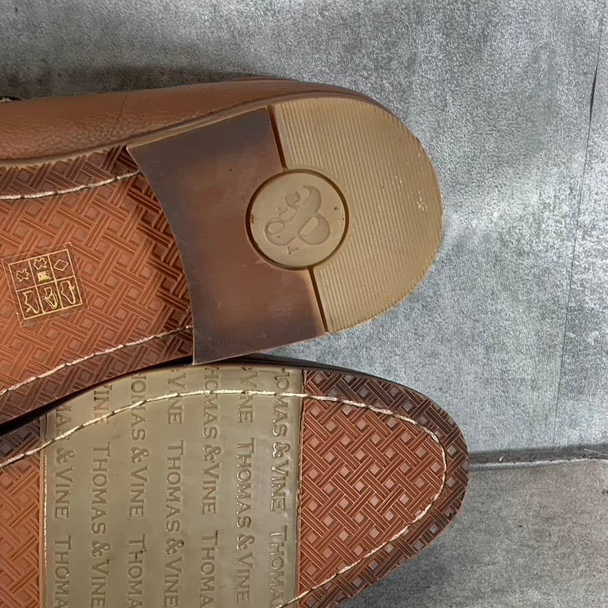 THOMAS & VINE Men's Cognac Leather Finegan Apron Toe Slip-On Loafers SZ 11