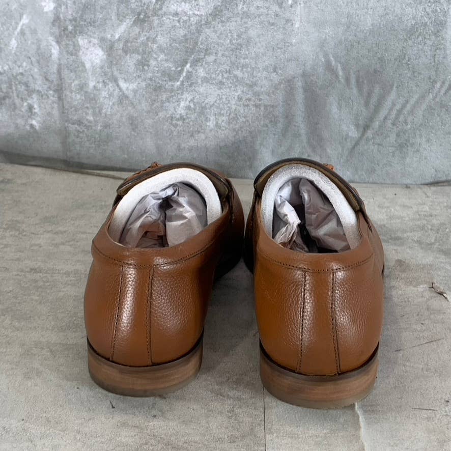 THOMAS & VINE Men's Cognac Leather Finegan Apron Toe Slip-On Loafers SZ 11