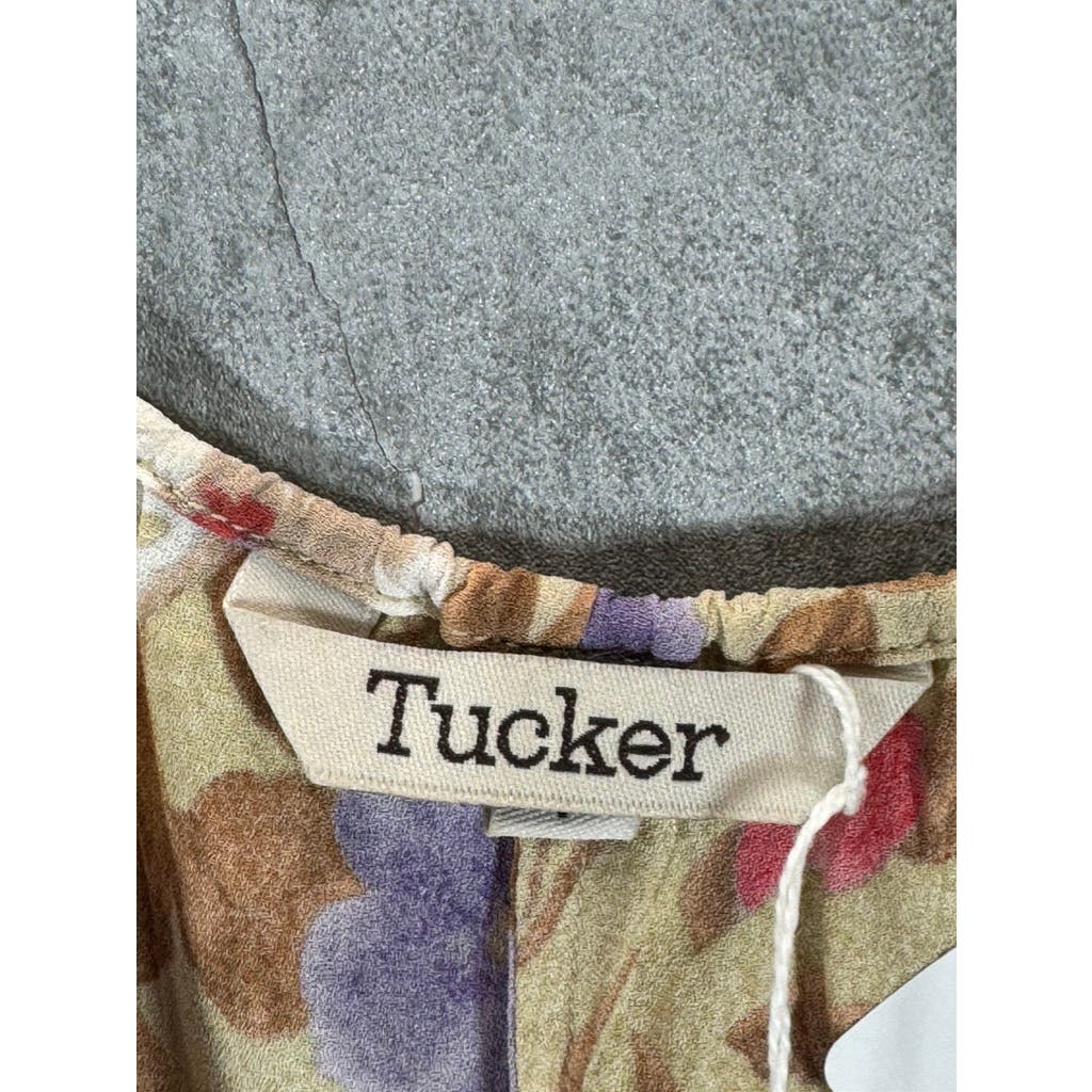 TUCKER Women's Tan Floral Print Scoop Neck Loose-Fit Tank Top SZ P (S/M)