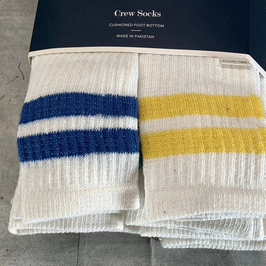 CLUB ROOM Men's White Multi Striped 8-Pack Crew Socks SZ 10-13