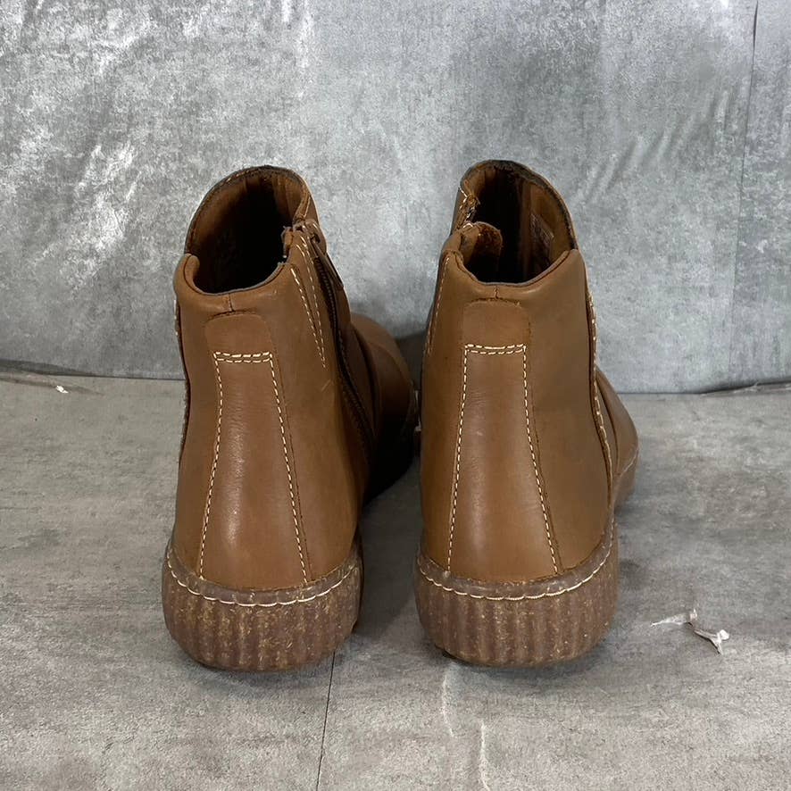 CLARKS COLLECTION Women's Dark Tan Leather Caroline Rae Ruched Ankle Booties SZ7