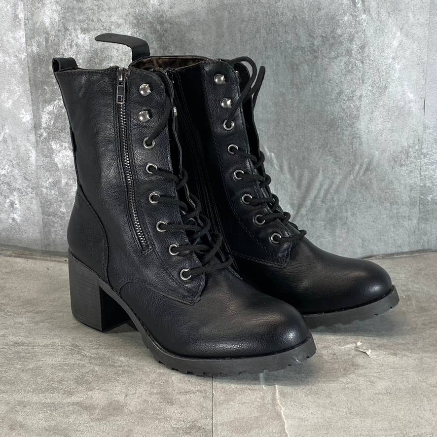 SUN+STONE Women's Black Sloanie Block-Heel Lug Sole Side-Zip Hiker Boots SZ 9