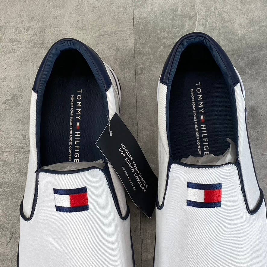 TOMMY HILFIGER Men's White Canvas Roaklyn Twin Gore Slip-On Sneakers SZ 9.5