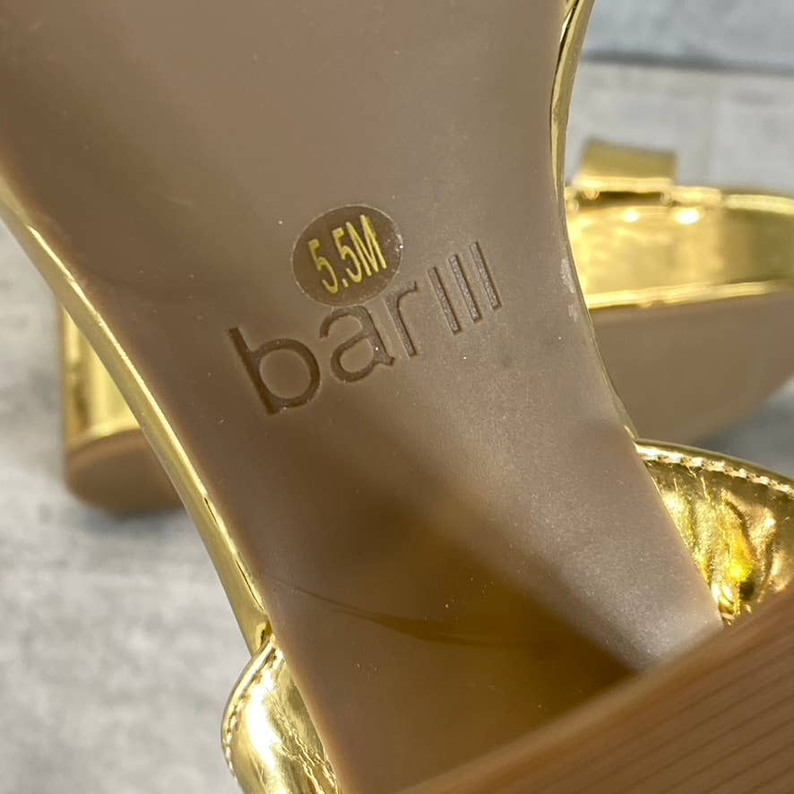 BAR III Women's Gold Patent Ivy Ankle-Strap Platform Stiletto Sandals SZ 5.5