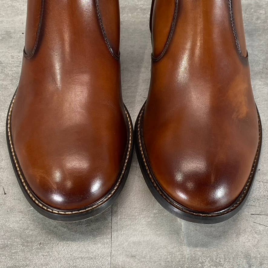 THOMAS & VINE Men's Brown Leather Faust Round-Toe Side-Zip Ankle Boots SZ 10