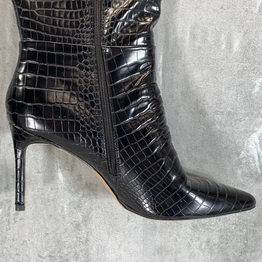 MADDEN GIRL Women's Black Croc Embossed Chantelle Pointed-Toe Dress Boots SZ 11
