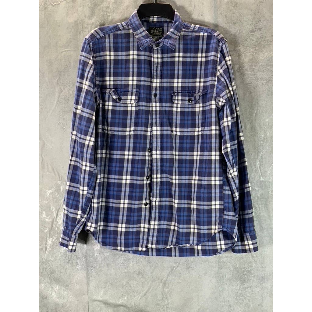 J.CREW Men's Blue Plaid Button-Up Long-Sleeve Shirt SZ M