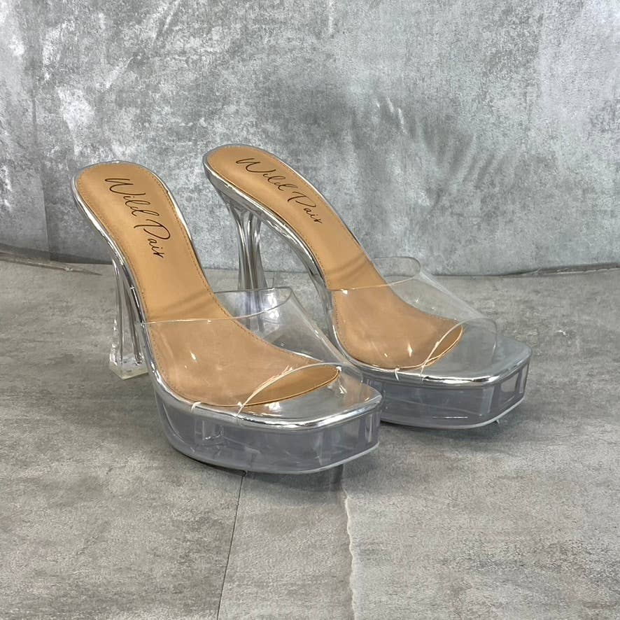 WILD PAIR Women's Clear Vinyl Regeena Square-Toe Platform Slide Dress Sandal SZ6
