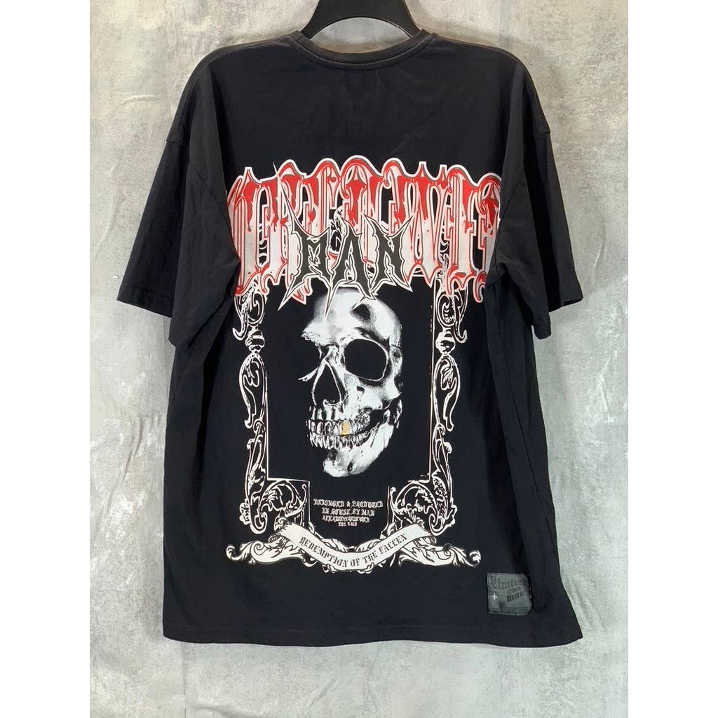 BOOHOOMAN Men's Black Oversized Man Skull Graphic Crewneck T-Shirt SZ S