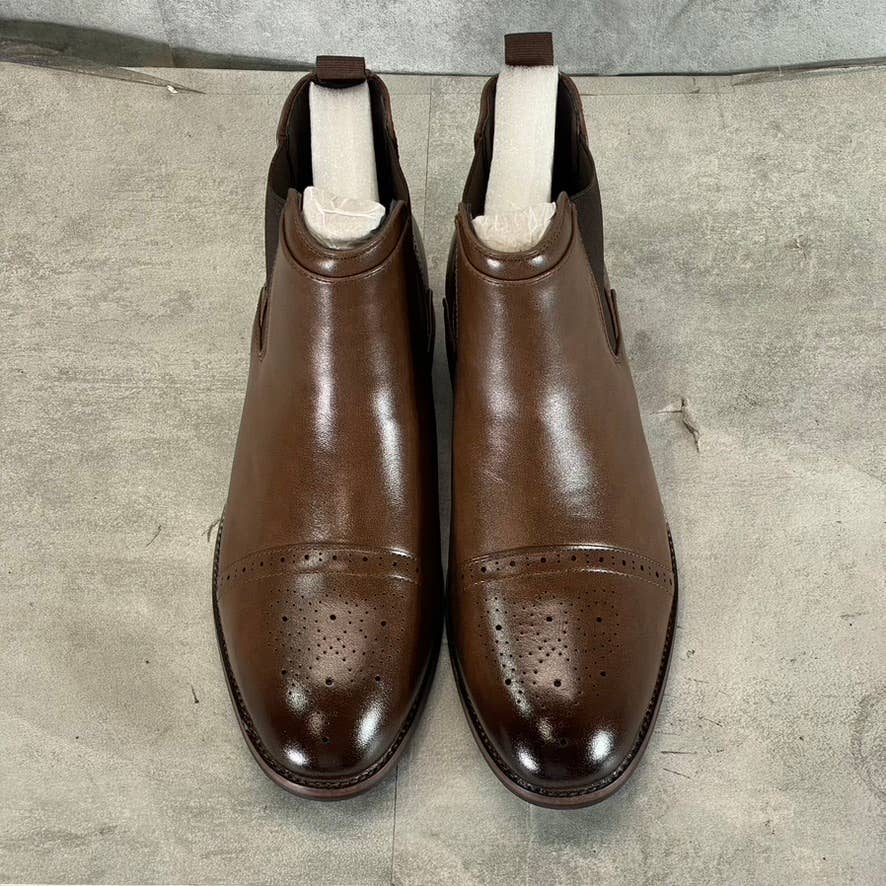 VANCE CO. Men's Wide Width Brown Garrett Cap-Toe Pull-On Chelsea Boots SZ 10W