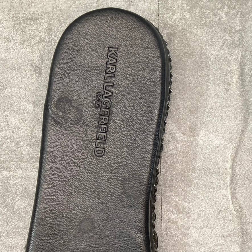 KARL LAGERFELD PARIS Women's Black Rhinestone Bijou Slide Sandals SZ 11
